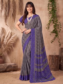 Akhilam - Womens Crepe Grey Printed Saree