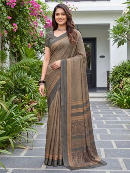 Akhilam - Womens Crepe Beige Printed Saree