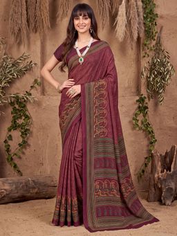Akhilam - Womens Crepe Burgundy Printed Saree