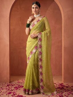Akhilam - Womens Tissue Olive Embroidered Saree