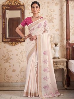 Akhilam - Womens Satin Pink Printed Saree