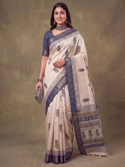 Akhilam - Womens Cotton Silk Teal Printed Saree