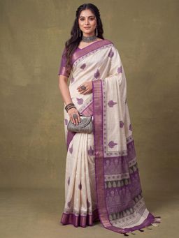 Akhilam - Womens Cotton Silk Purple Printed Saree