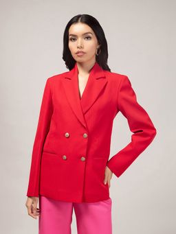 Twenty Dresses by Nykaa Fashion - Work Red Solid Double Breasted Blazer