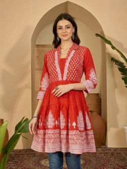 ANAISA - Woman Red Floral Style Print Tunic