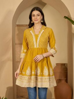 ANAISA - Woman Yellow Floral Style Print Tunic