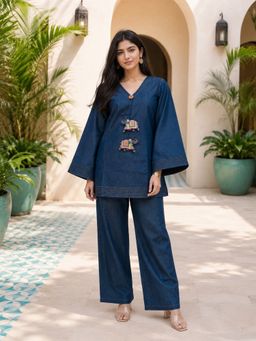 KAFTANIZE - Women Navy Blue Solid Co-Ord Set
