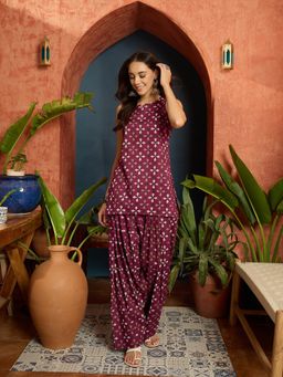 Stylum - Women Wine Ethnic Motifs Printed Pure Cotton Straight Co-Ord Set