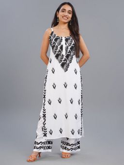 Colorkosh - Black Rayon Chikankari Embroidered Kurta And Palazzo