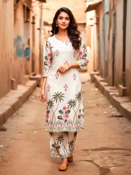 Mabish By Sonal Jain - Ivory Floral Printed Straight Co-Ord Set