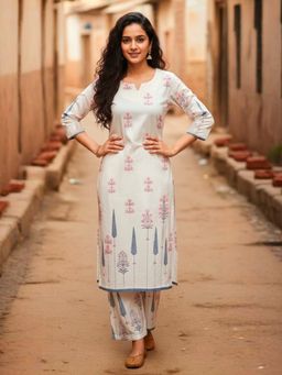 Mabish By Sonal Jain - White Floral Printed Straight Co-Ord Set
