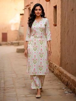 Mabish By Sonal Jain - White Floral Printed Straight Co-Ord Set