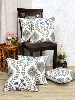 The Home Story - Opal Bloom Quilted Cotton Throw Cushion Covers (Set Of 5)
