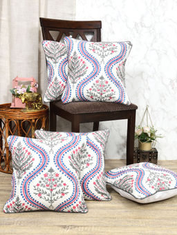 The Home Story - Petal Symphony Quilted Cotton Throw Cushion Covers (Set Of 5)