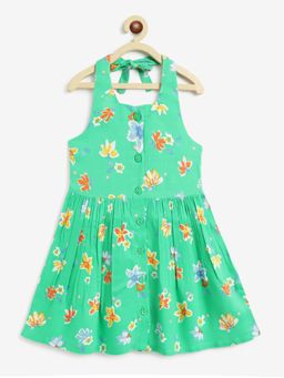 Campana - Girls Cheryl Halter Neck Dress - Floral Print - Green