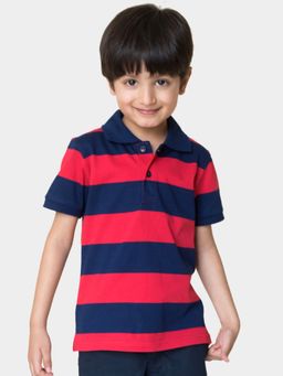 Campana - Boys Pablo Short Sleeves Polo T-Shirt - Rugby Stripes - Navy Blue
