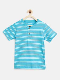Campana - Boys Alan Short Sleeves Striped Henley T-Shirt - Electric Blue