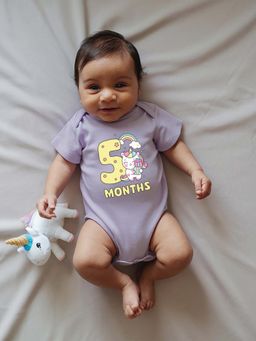 Zeezeezoo - Theme 5 Months Birthday Unicorn Printed Baby Romper - Lavender (3-6 Months)