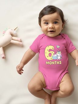 Zeezeezoo - Theme 6 Months Birthday Unicorn Printed Baby Romper - Pink (6-12 Months)