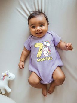 Zeezeezoo - Theme 7 Months Birthday Unicorn Printed Baby Romper - Lavender (6-12 Months)