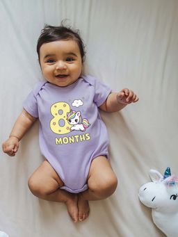 Zeezeezoo - Theme 8 Months Birthday Unicorn Printed Baby Romper - Lavender (6-12 Months)