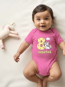Zeezeezoo - Theme 8 Months Birthday Unicorn Printed Baby Romper - Pink (6-12 Months)
