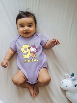 Zeezeezoo - Theme 9 Months Birthday Unicorn Printed Baby Romper - Lavender (6-12 Months)