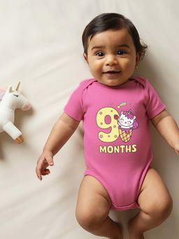 Zeezeezoo - Theme 9 Months Birthday Unicorn Printed Baby Romper - Pink (6-12 Months)