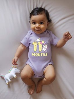 Zeezeezoo - Theme 11 Months Birthday Unicorn Printed Baby Romper - Lavender (6-12 Months)