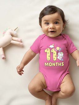 Zeezeezoo - Theme 11 Months Birthday Unicorn Printed Baby Romper - Pink (6-12 Months)