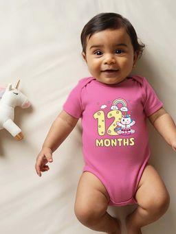 Zeezeezoo - Theme 12 Months Birthday Unicorn Printed Baby Romper - Pink (6-12 Months)