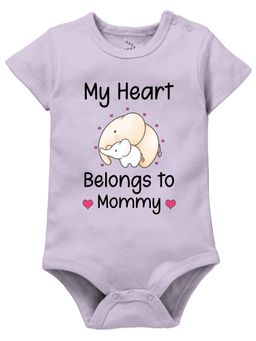 Zeezeezoo - Mother's Day Half Sleeves My Heart Belongs To Mommy Baby Romper - Lavender