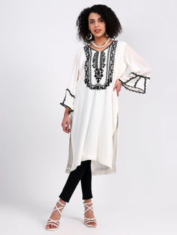 GAGAN VOHRA - White Embroidered Straight Fit Kurta
