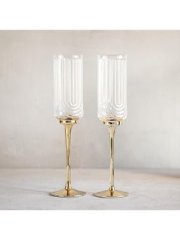 Melbify - Gold Stem Goblet Ribbed Wine & Champagne Glass (Set Of 2), 250 Ml