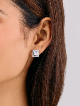 Azai by Nykaa Fashion - Silver American Diamond Square Studs with 5 Changeable Stones (Pack of 5)