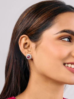 Azai by Nykaa Fashion - Silver American Diamond Round Studs with 6 Changeable Stones (Set of 6)