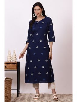 Aurelia - Women's Indigo Blue Cotton Rayon Pleated A-Line Kurta