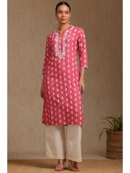 Soch - Women's Onion Pink Rayon Paisley Print Kurta