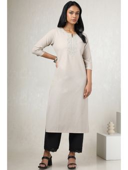 Soch - Women's Grey Cotton Flex Embroidered Kurta with Sequins