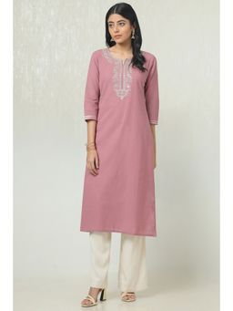 Soch - Women's Onion Pink Cotton Flex Embroidered Kurta with Sequins