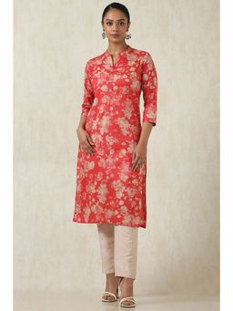 Soch - Women's Pink Cotton Botanical Print Kurta