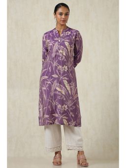 Soch - Women's Purple Tissue Botanical Print Kurta