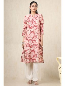 Soch - Women's Blush Pink Tissue Botanical Print Kurta
