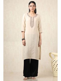 Soch - Women's Beige Cotton Kurta With Thread Work