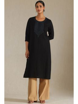 Soch - Women's Black Pure Cotton Kurta With Thread Work