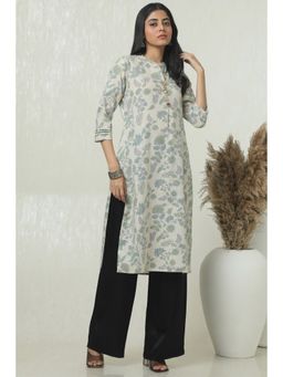 Soch - Women's Off White Linen Floral Print Kurta