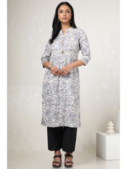 Soch - Women's Off White Linen Floral Print Kurta