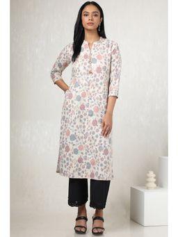 Soch - Women's Off White Linen Floral Print Kurta