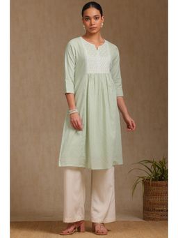 Soch - Women's Light Green Cotton Dobby Kurta With Sequins