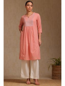 Soch - Women's Peach Cotton Dobby Kurta With Sequins